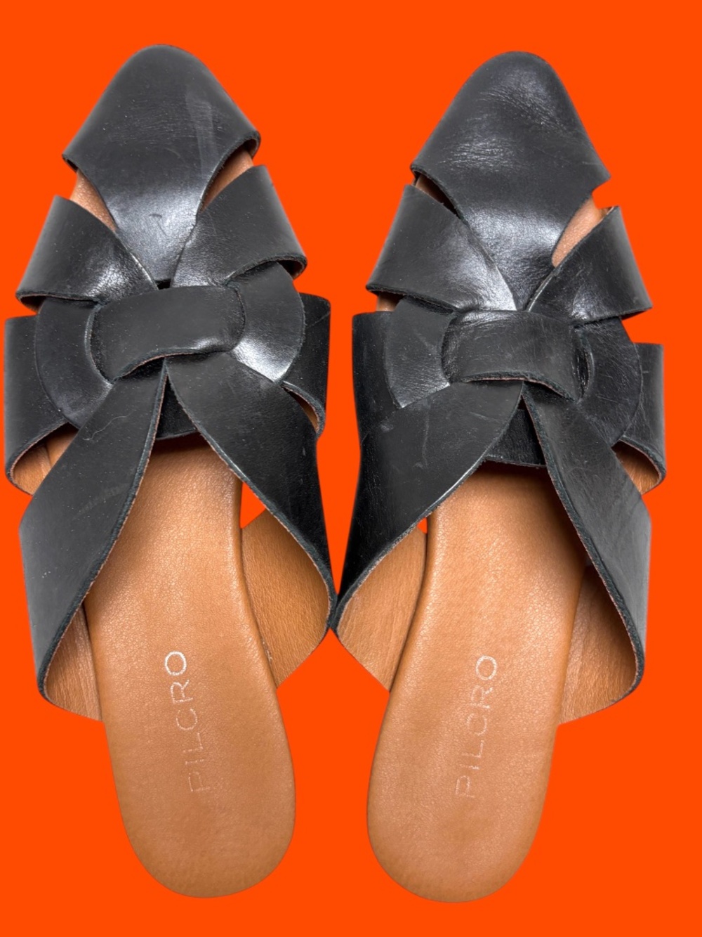 sandals PILCRO ANTHROPOLOGIE black leather woven slide flat 9 / 41 pointy toe